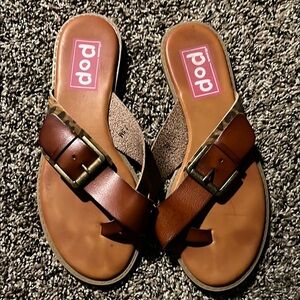 Pop Brown Leather Sandals